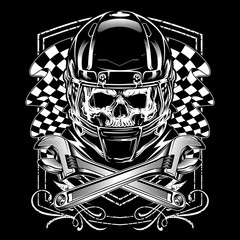 skull with helmet.vector hand drawing