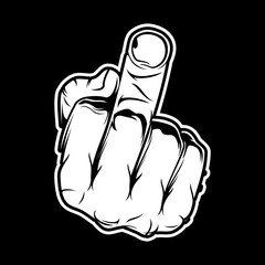 Hand, middle finger. Fuck you, symbol. Vintage sketch