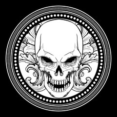 skull with ornament hand drawing vector