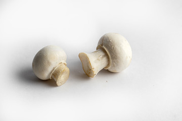 fresh champignon mushrooms on a white background