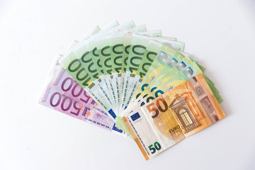 stack of euro money on white background