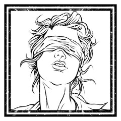 grunge style girls close up hand drawing vector