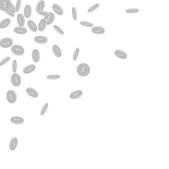 American dollar coins falling. Scattered black and
