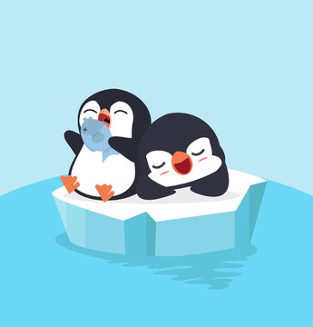 Cute two penguin sleep on ice floe