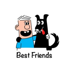 Illustration of a man hugging a dog. Best friends.