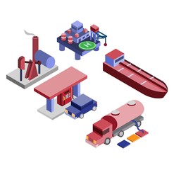 Oil Gas Isometric Petroleum Industry, Gas Station, Icon Set