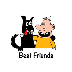 Illustration of a man hugging a dog. Best friends.