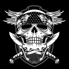 skull wing with sword vector hand drawing vector