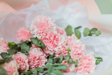 Flower bouquet background. Pink Carnations.