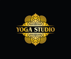 Yoga studio gold logo vector illustration.