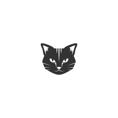 Black cat's head icon isolated on white. tough, cool tom cat with severe look.