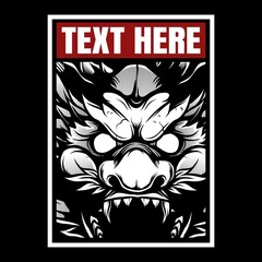 vintage head angry dragon roar hand drawing vector