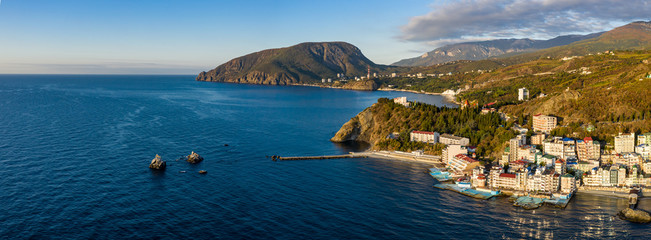 Fototapeta premium Aerial drone panoramic view landscape of South Cost of Crimea