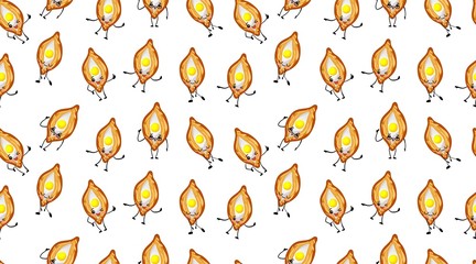 Khachapuri seamless pattern dough and cheese with egg vector bread loaf and cooking ingredients national food bakery or pastry endless texture travel to Georgia wallpaper.