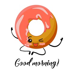 Donut character. bun with icing or topping. cute character baked goods with arms and legs.