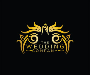 Wedding company gold logo vector illustration.