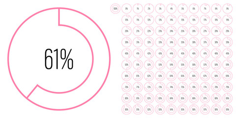 Set of circle percentage diagrams meters from 0 to 100 ready-to-use for web design, user interface UI or infographic - indicator with pink