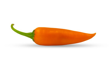 Ripe orange hot chili pepper isolated on white background with clipping path.
