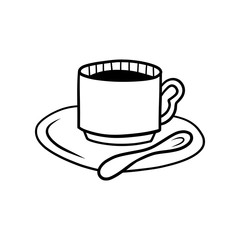 Hand drawn coffee cup isolated on a white. Sketch. Cappuccino cup with hearts design on top. Vector illustration.