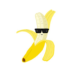 Vector banana with sunglasses on white background.