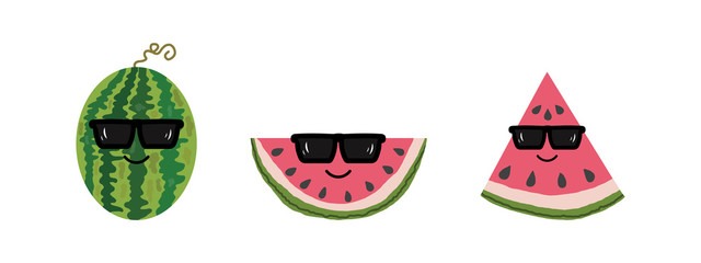 Vector watermelon with sunglasses set on white background.