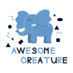 Colorful Cute Simple Drawn Elephant Vector Illustration