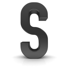 S letter black 3d sign 3d rendering isolated on white