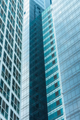 Close-Up of Modern Office Buildings in city of China.