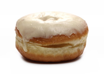 Doughnut with vanilla cream icing isolated on white background