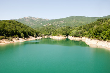 Fototapeta premium Lake of Salto (Lago del Salto) in central Italy. Panoramic view of the lake. Lazio's largest artificial lake.