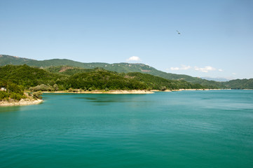 Fototapeta premium Lake of Salto (Lago del Salto) in central Italy. Panoramic view of the lake. Lazio's largest artificial lake.