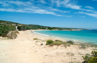 Fototapeta na wymiar Greece - Koufonissi island: A deserted beach, with blue skies.