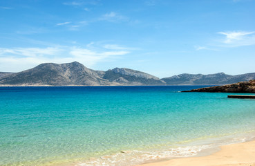Fototapeta na wymiar Greece – Koufonissi. Beach with still waters, looking to the nearby island of Keros.