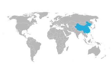 Fototapeta na wymiar World map highlighted china vector illustration