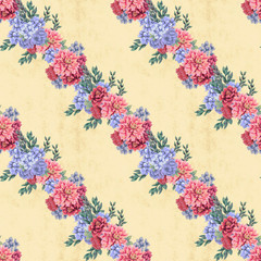 Watercolor floral seamless pattern. Hand painted flowers, greeting card template or wrapping paper