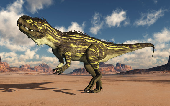 Dinosaurier Torvosaurus in der Wüste