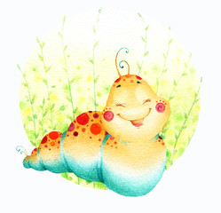 Funny Caterpillar warecolor
