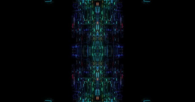 Seamless loop global connection business cloud computing service, ig data visualization. Blockchain. 4K Futuristic technological abstract motion background, floating circuits. 3D render