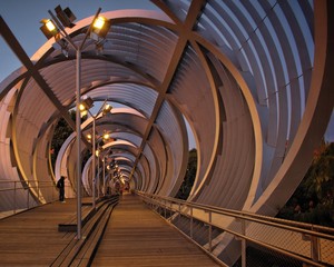 Perrault metal spiral Bridge in Rio Madrid, Modern Engineering