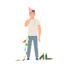 Fototapeta premium Man with a hangover after party vector illustration set