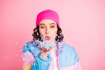 Close-up portrait of her she nice attractive lovely cheerful cheery funny girl having fun enjoying...