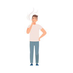 Man character stands and smoke vector illustration