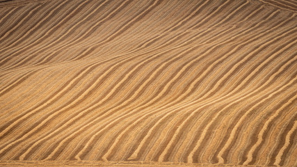 Background with brown texture of cultivated rolling hills in Italy