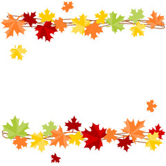 Autumn leaves border on white background