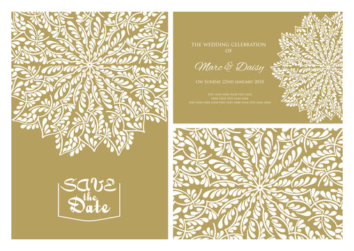 Invitation or wedding card with mandala vector illustration. Template of Business card, greeting card, Gift voucher, background pattern, fashion design.