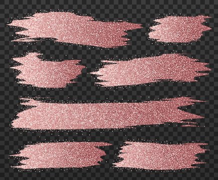 Rose gold glitter brush strokes set. Bright glowing festive sequins and  sparkles. Pink sparkle luxury design element isolated. Vector illustration.  Stock Vector | Adobe Stock