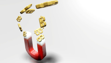 Thai Baht currency and magnet 3D rendering