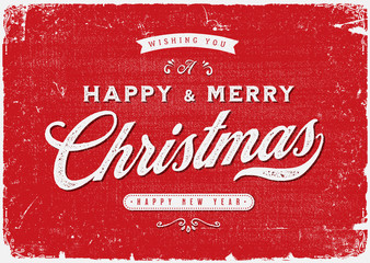 Vintage Merry Christmas Postcard/ Illustration of an elegant christmas vintage background, with beautiful typography and grunge texture, for christmas and new year's eve holidays - obrazy, fototapety, plakaty