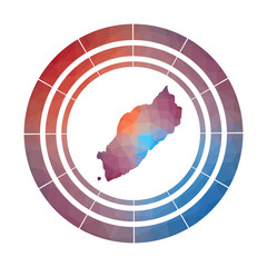 Itsukushima badge. Bright gradient logo of island in low poly style. Multicolored Itsukushima rounded sign with map in geometric style for your infographics.