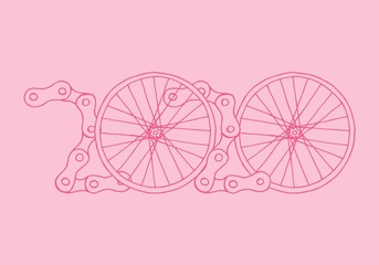 2020 Hand drawn Bicycle Happy New Year vector card illustration on pastel pink background
